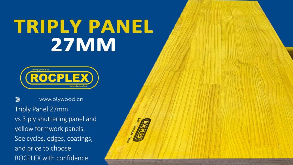 Triply Panel 27mm, 3 ply shuttering panel, three ply shuttering panel, yellow formwork panel, 3 ply formwork panel, concrete formwork boards, 27mm shuttering panel, trilayer formwork panel