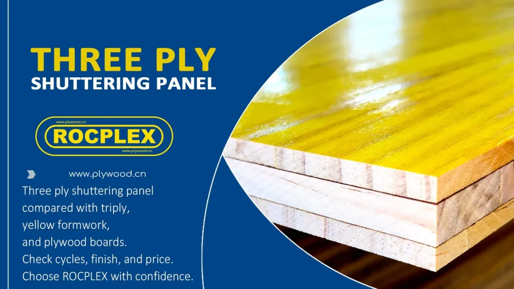 Three Ply Shuttering Panel with Yellow Coating - Quality Formwork Solution Three ply shuttering panel with yellow coating and smooth surface finish.